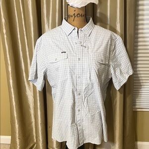 Men's Light Gray Checkered Short Sleeve Shirt